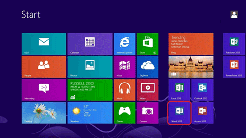 Windows Start Screen, Word Icon